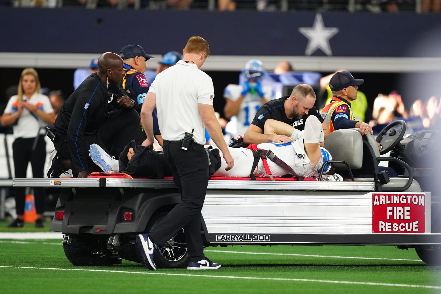 NFL sack chief, Lions defensive finish Aidan Hutchinson carted off with leg damage