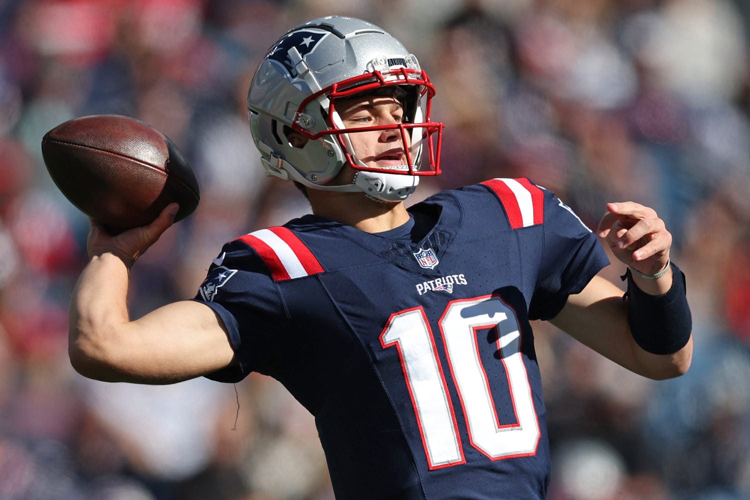 Patriots quarterback Drake Maye will not return in opposition to Jets after struggling a concussion