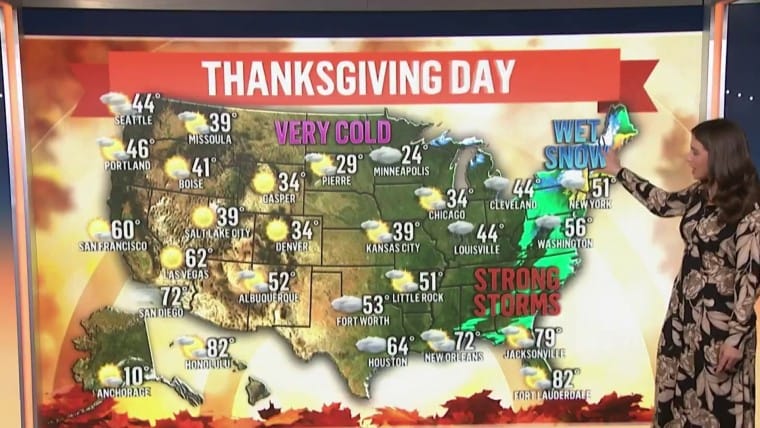 Rain and snow working throughout the Northeast on Thanksgiving Day