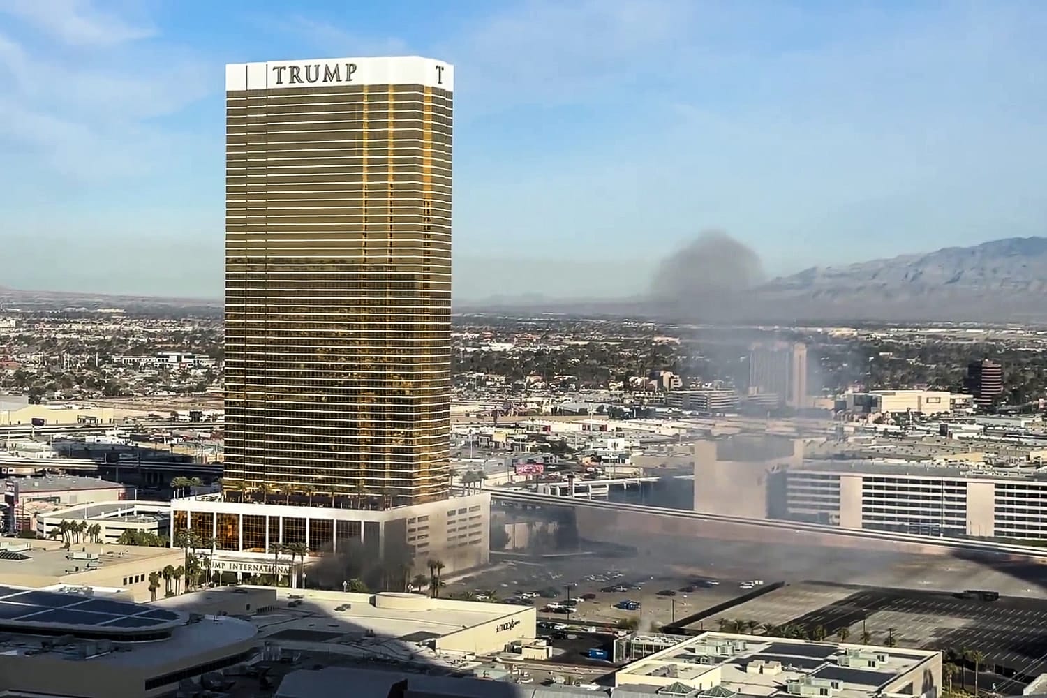 Telsa cybertruck seems to burst into flames outdoors Trump resort in Las Vegas